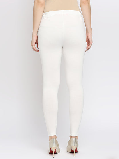 Women's Off White Cotton Lycra Solid Leggings