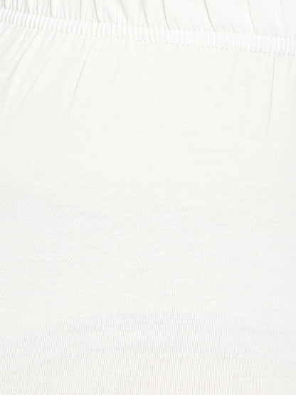 Women's Off White Cotton Lycra Solid Leggings