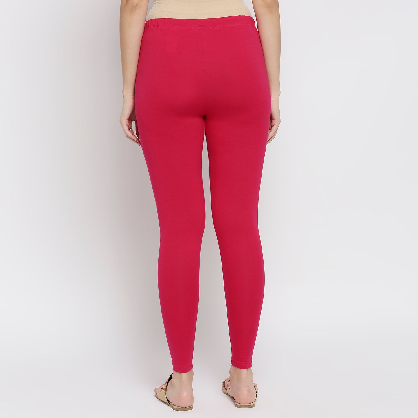 Women Bright Pink Cotton Lycra Solid Leggings