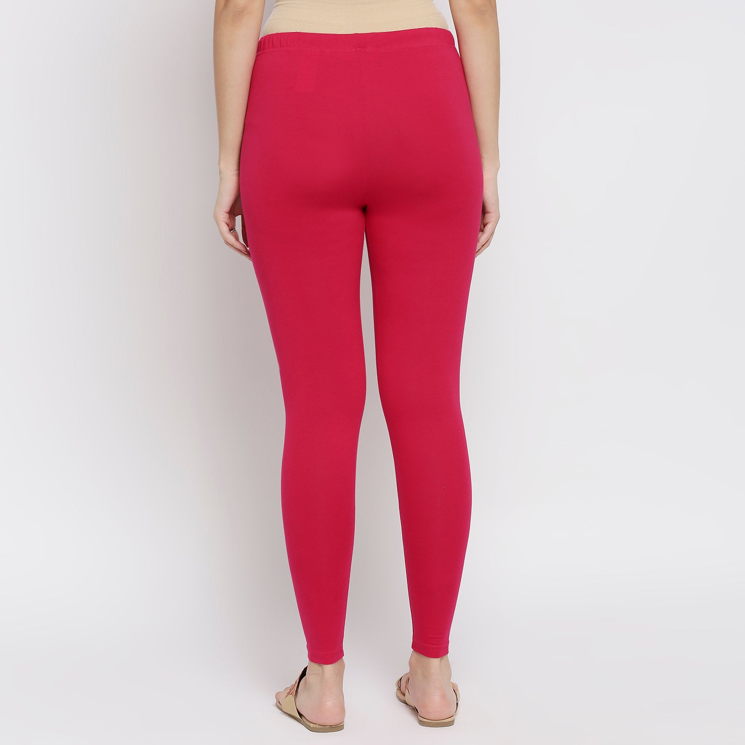 Women Bright Pink Cotton Lycra Solid Leggings