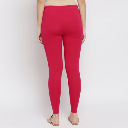 Women Bright Pink Cotton Lycra Solid Leggings