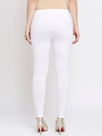 Women's White Cotton Lycra Solid Leggings