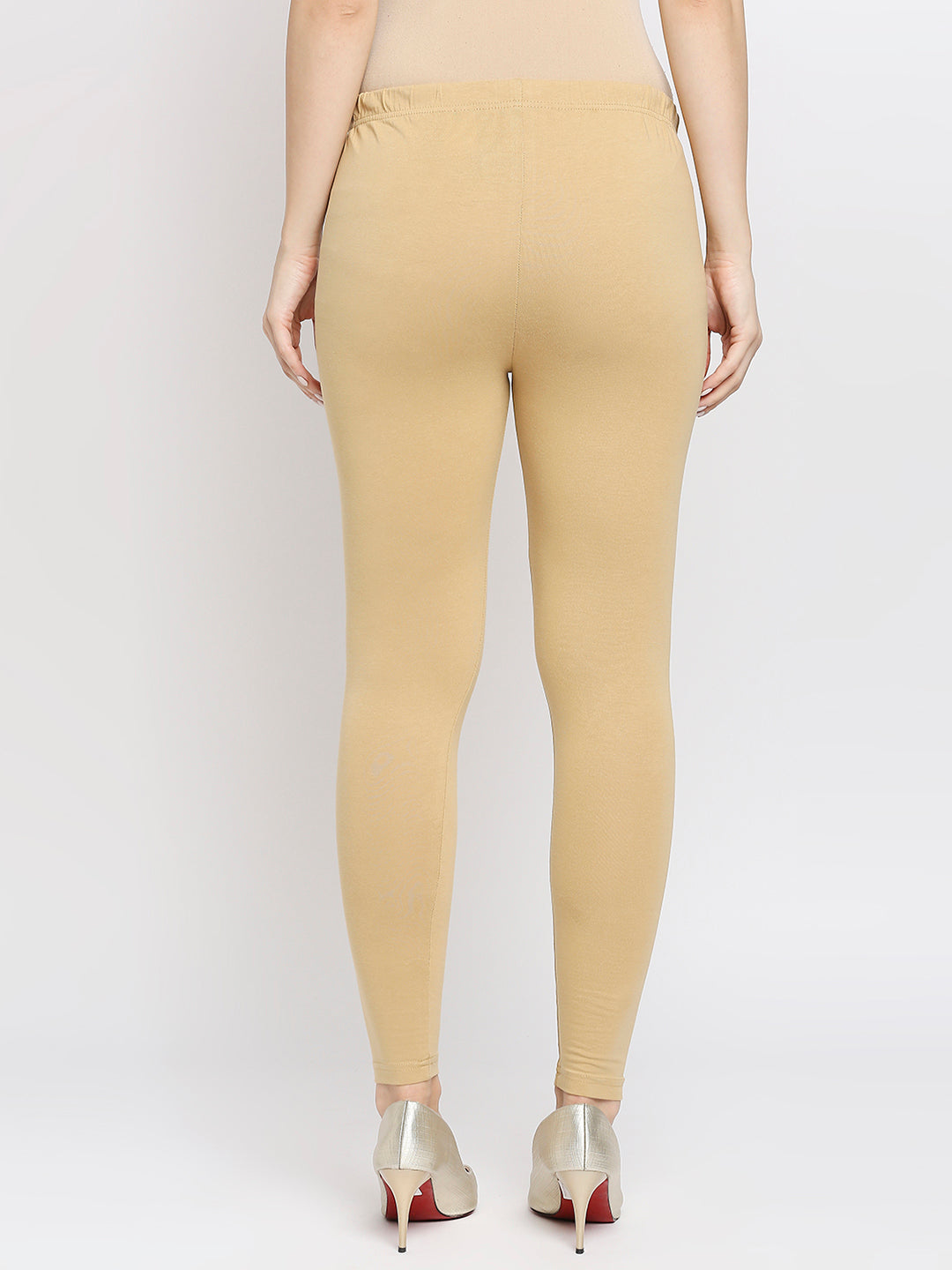 Women's Beige Cotton Lycra Solid Leggings