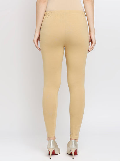 Women's Beige Cotton Lycra Solid Leggings