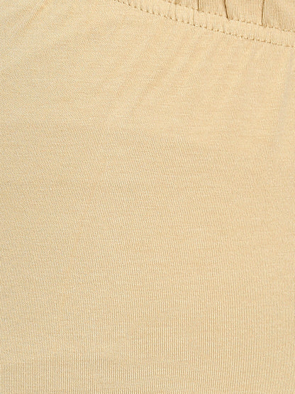 Women's Beige Cotton Lycra Solid Leggings