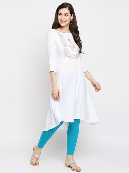 Women's Aqua Cotton Lycra Solid Leggings