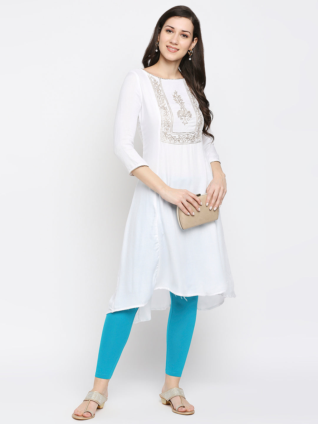 Women's Aqua Cotton Lycra Solid Leggings