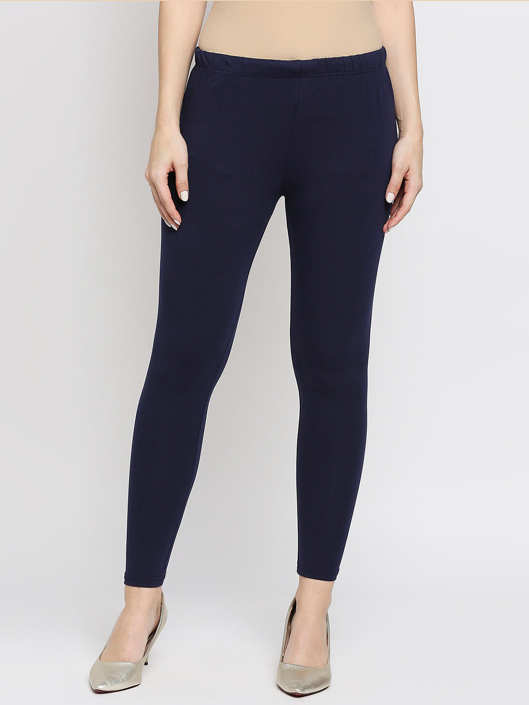 Women's Navy Cotton Lycra Solid Leggings