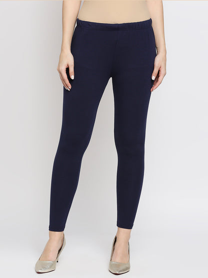 Women's Navy Cotton Lycra Solid Leggings