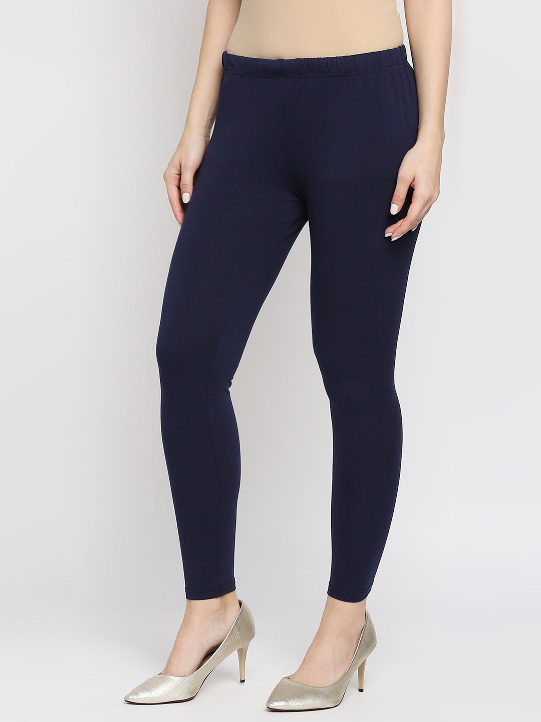 Women's Navy Cotton Lycra Solid Leggings