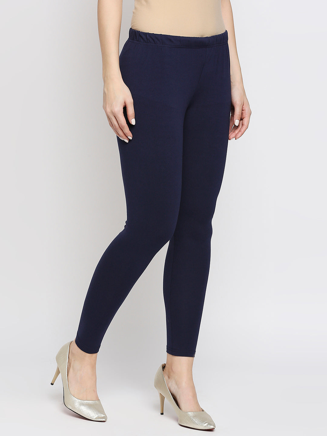 Women's Navy Cotton Lycra Solid Leggings