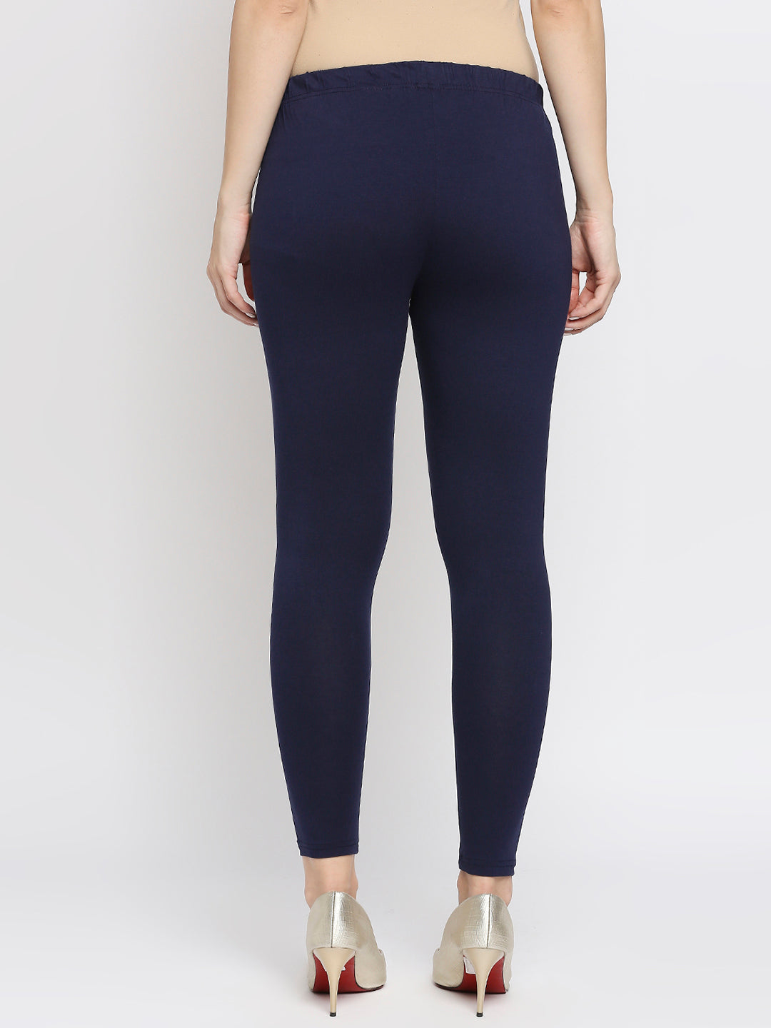 Women's Navy Cotton Lycra Solid Leggings