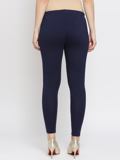Women's Navy Cotton Lycra Solid Leggings