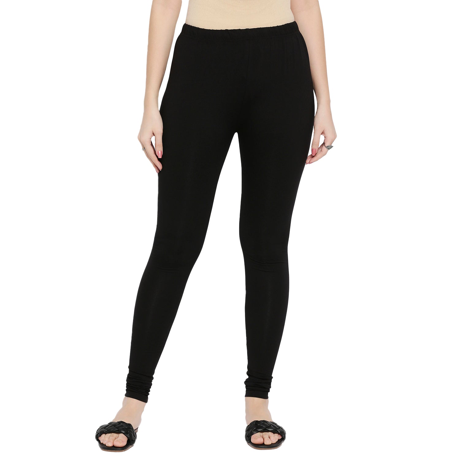 Women Black Cotton Lycra Solid Churidar