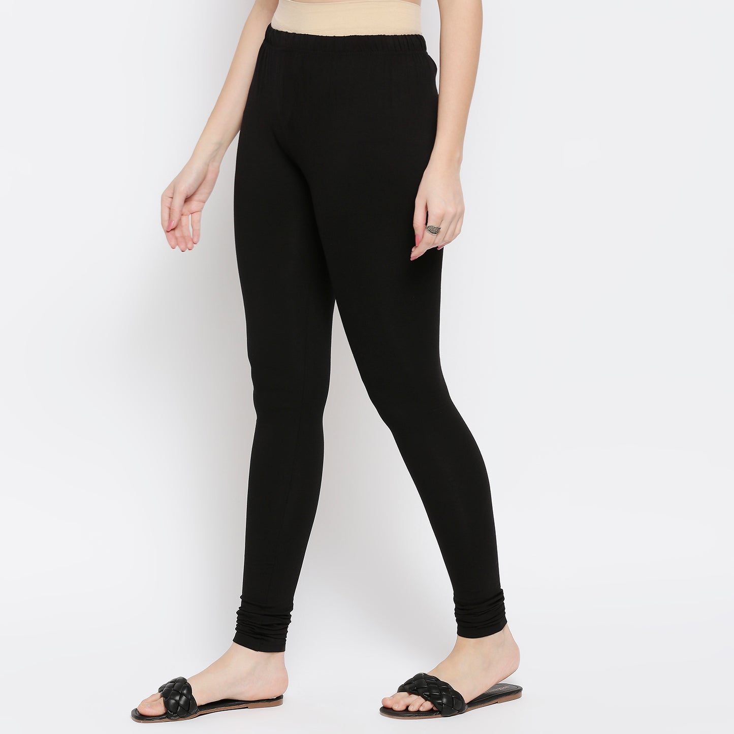 Women Black Cotton Lycra Solid Churidar