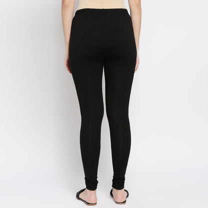 Women Black Cotton Lycra Solid Churidar
