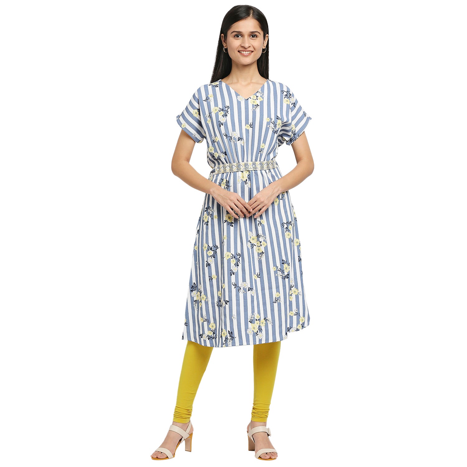 Women's Blue Poly Crepe Printed Kurta