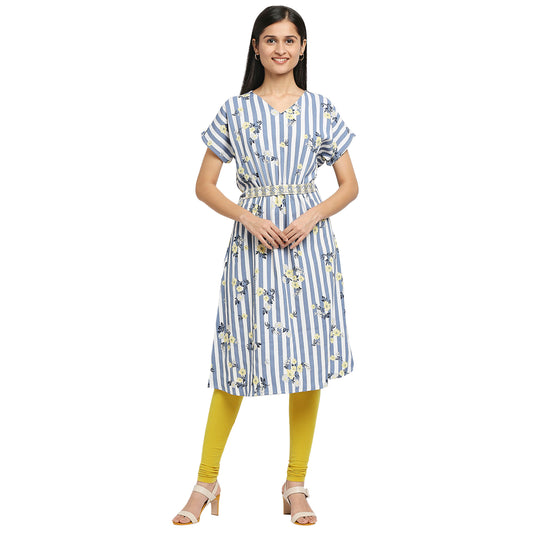 Women's Blue Poly Crepe Printed Kurta