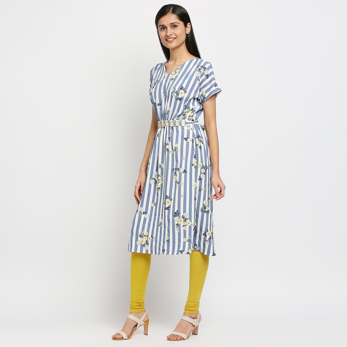 Women's Blue Poly Crepe Printed Kurta