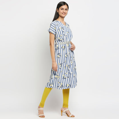 Women's Blue Poly Crepe Printed Kurta