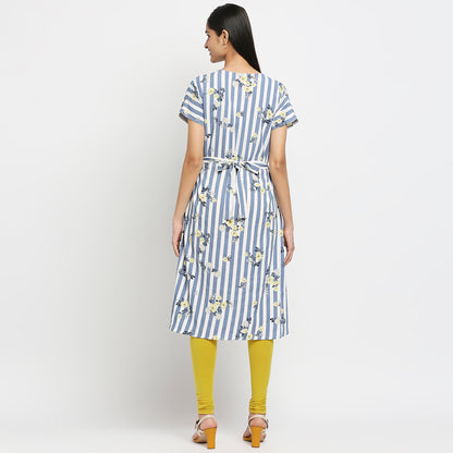 Women's Blue Poly Crepe Printed Kurta