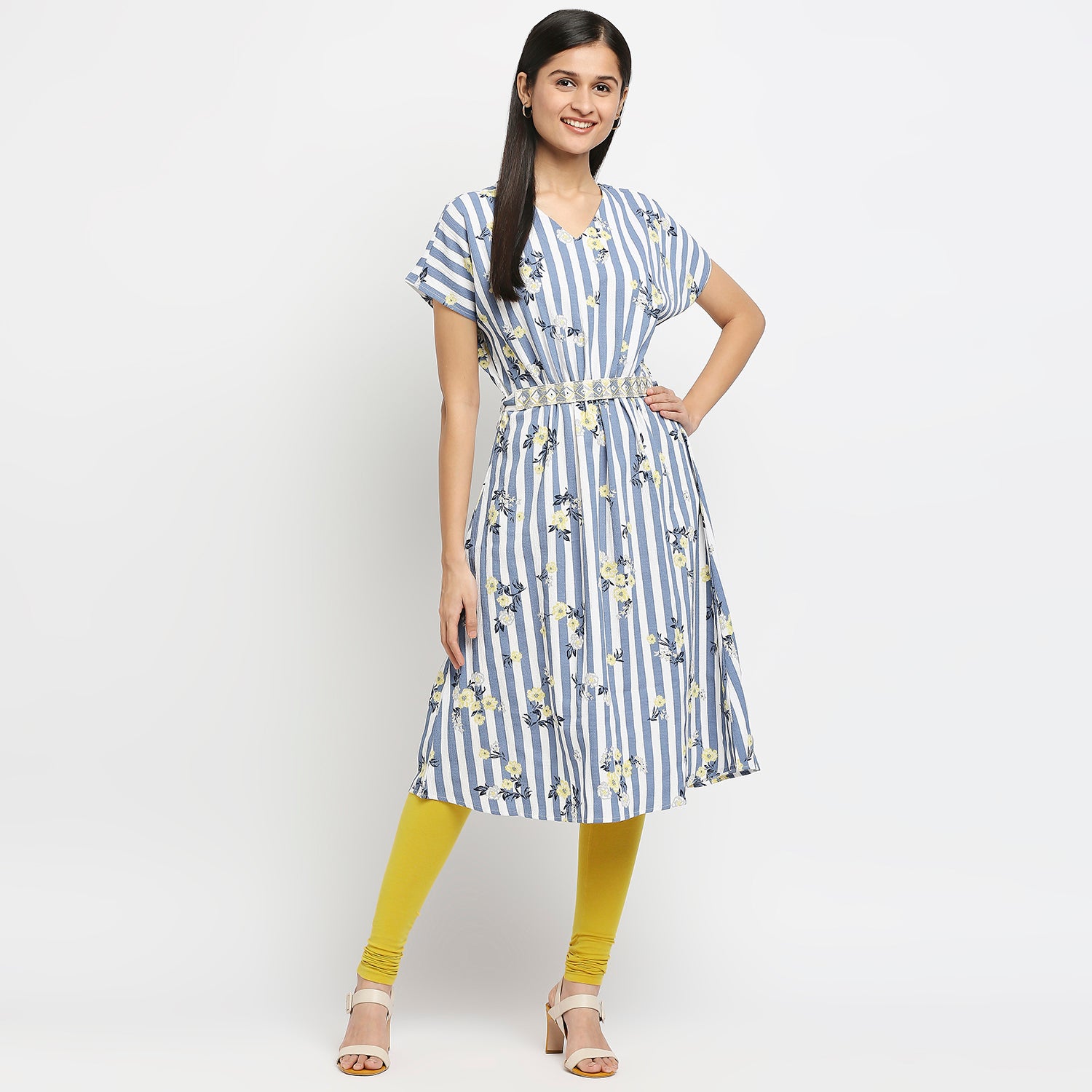 Women's Blue Poly Crepe Printed Kurta