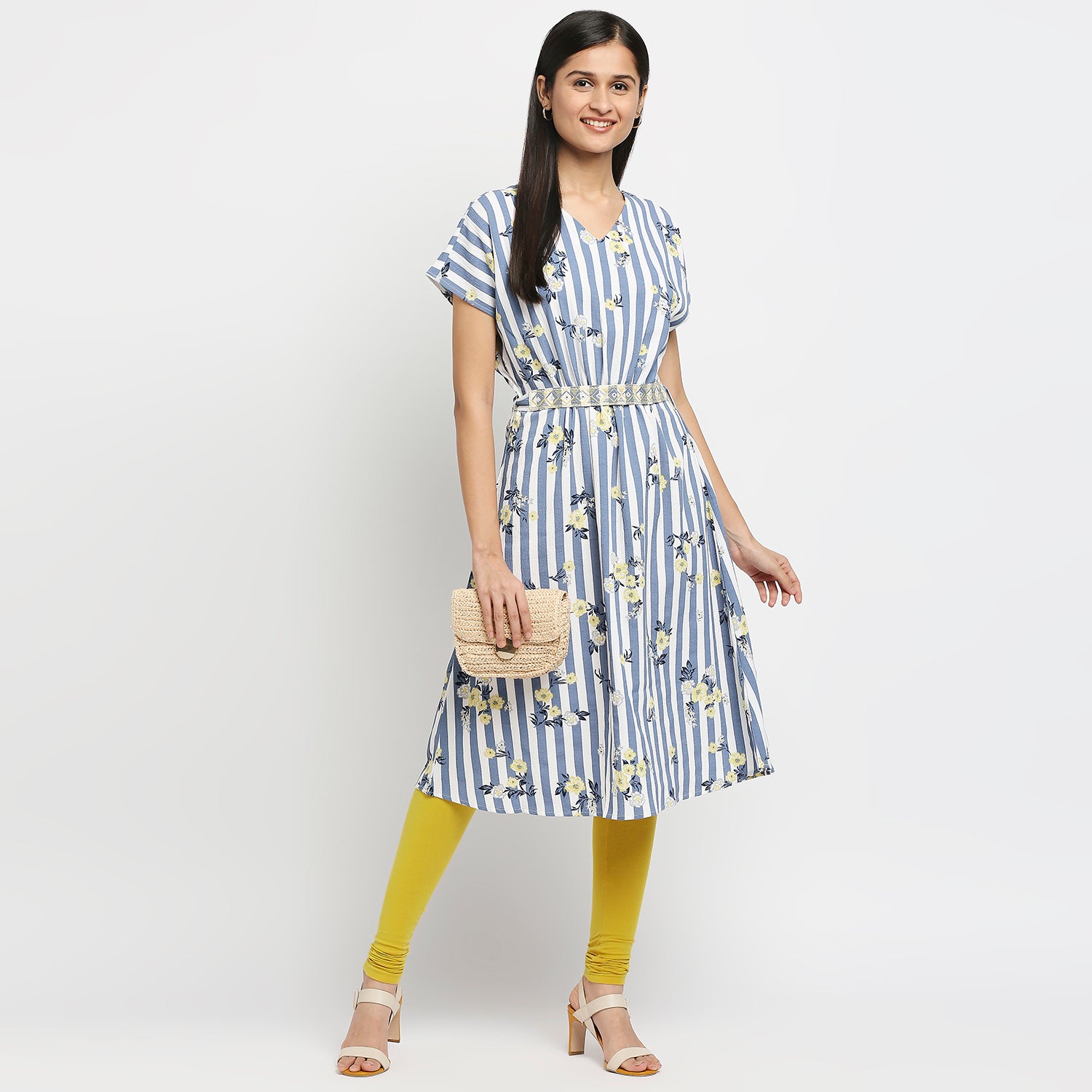 Women's Blue Poly Crepe Printed Kurta