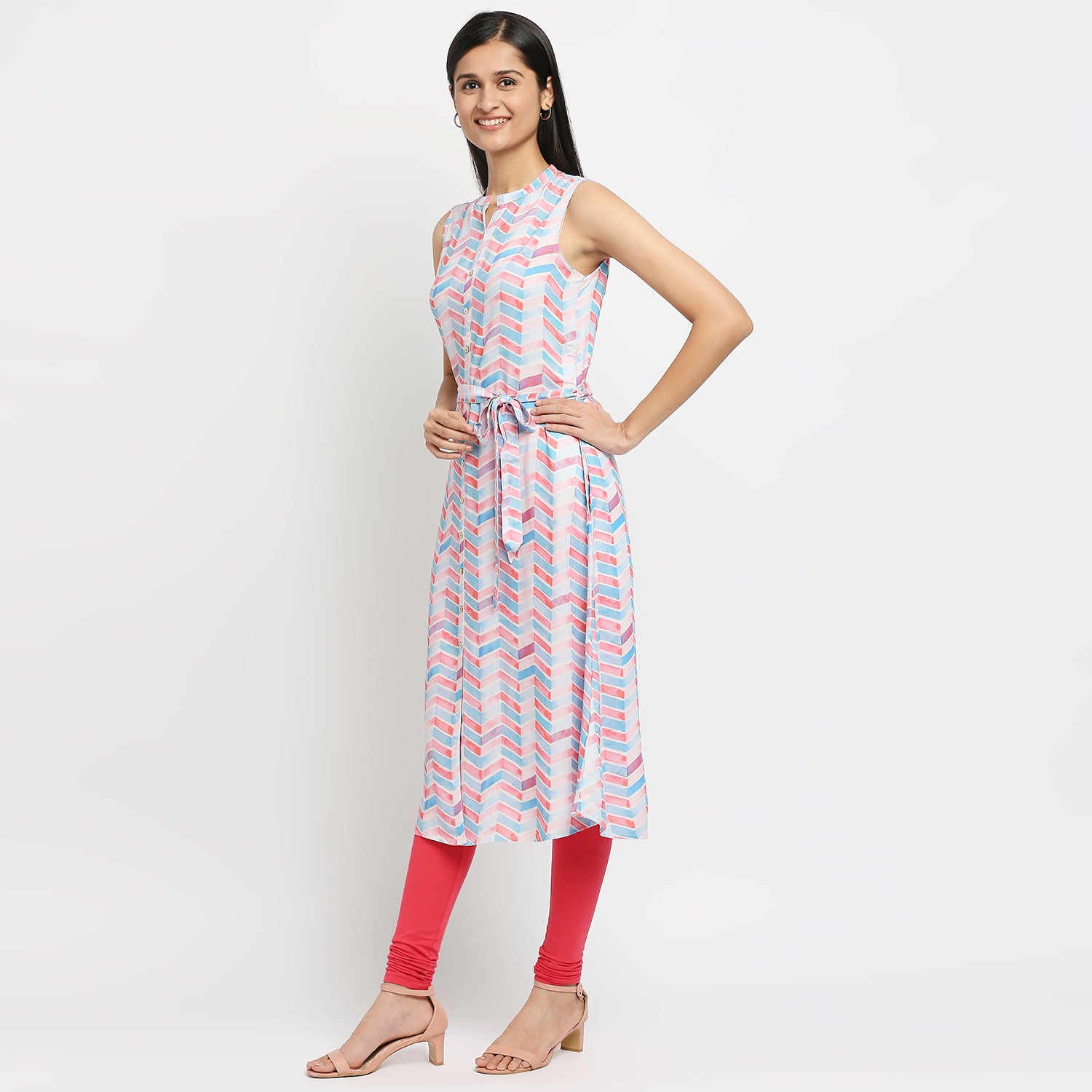 Women's Pink Viscose Rayon Printed Kurta