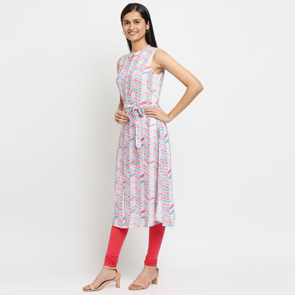 Women's Pink Viscose Rayon Printed Kurta