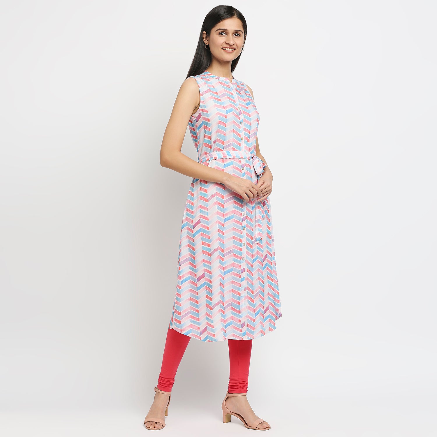 Women's Pink Viscose Rayon Printed Kurta