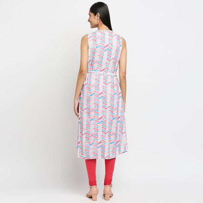 Women's Pink Viscose Rayon Printed Kurta
