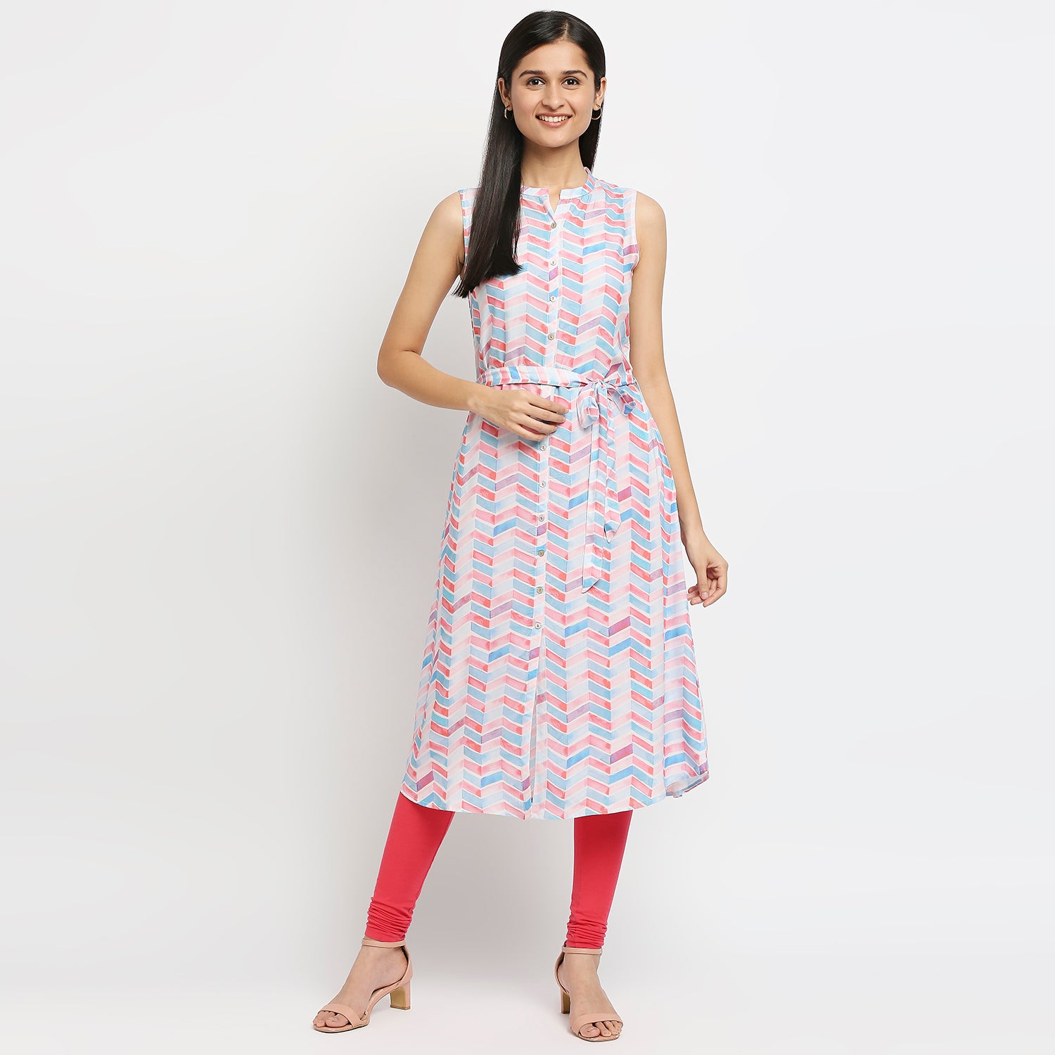 Women's Pink Viscose Rayon Printed Kurta