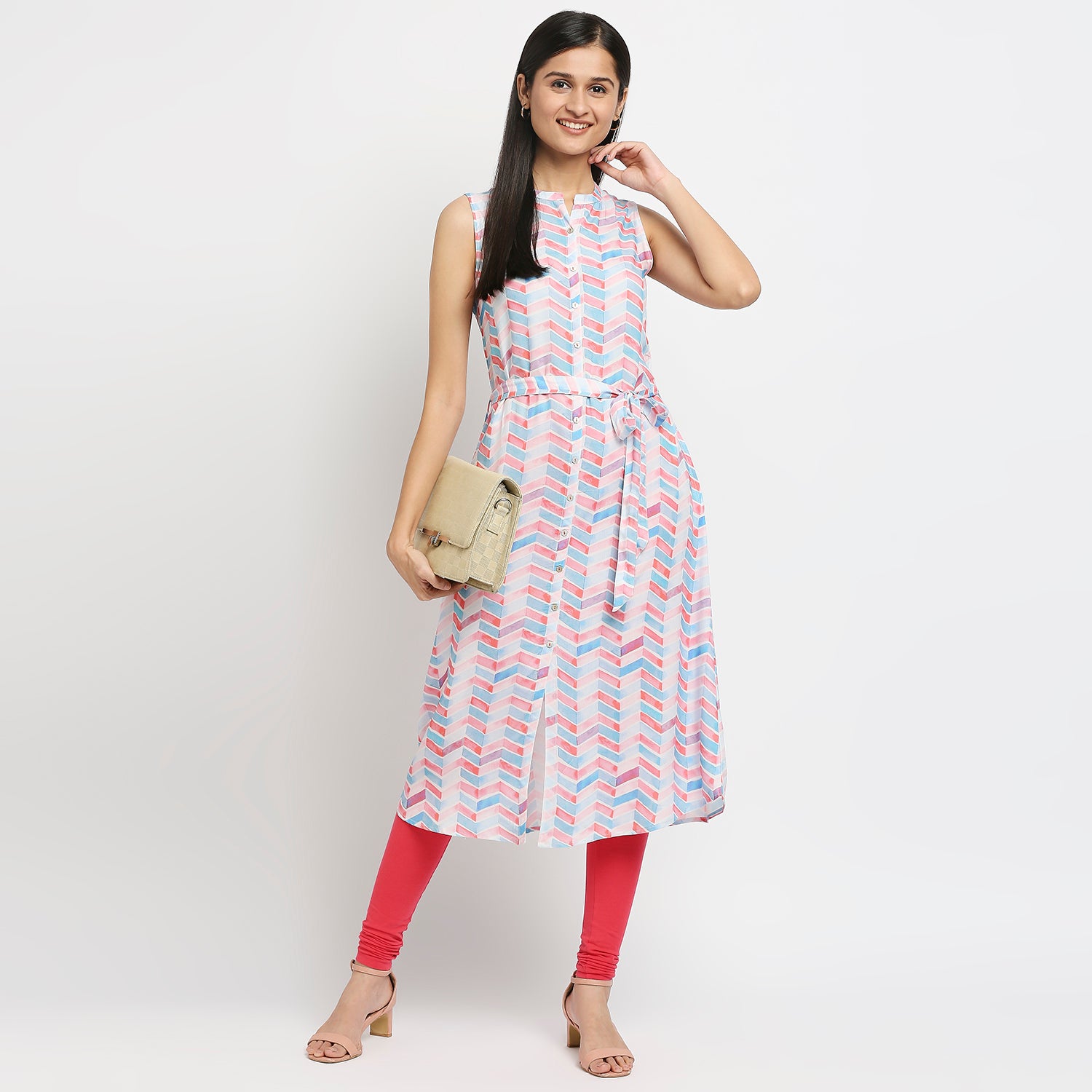 Women's Pink Viscose Rayon Printed Kurta