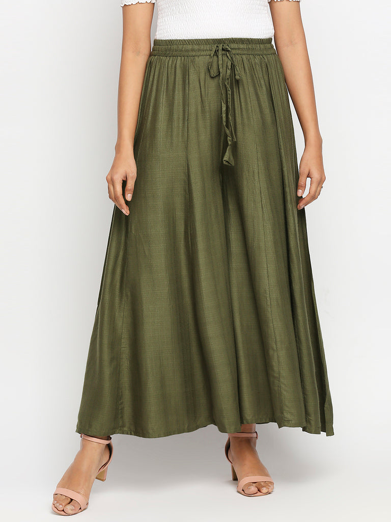 Women's Olive 100% Viscose  Palazzo