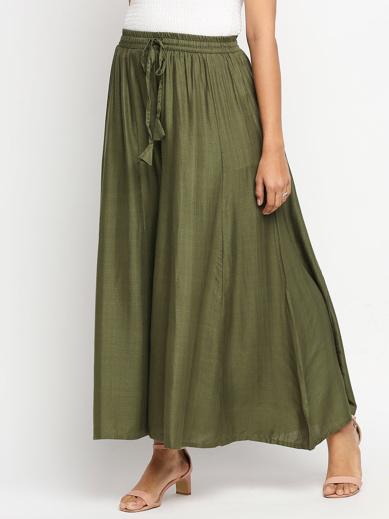 Women's Olive 100% Viscose  Palazzo