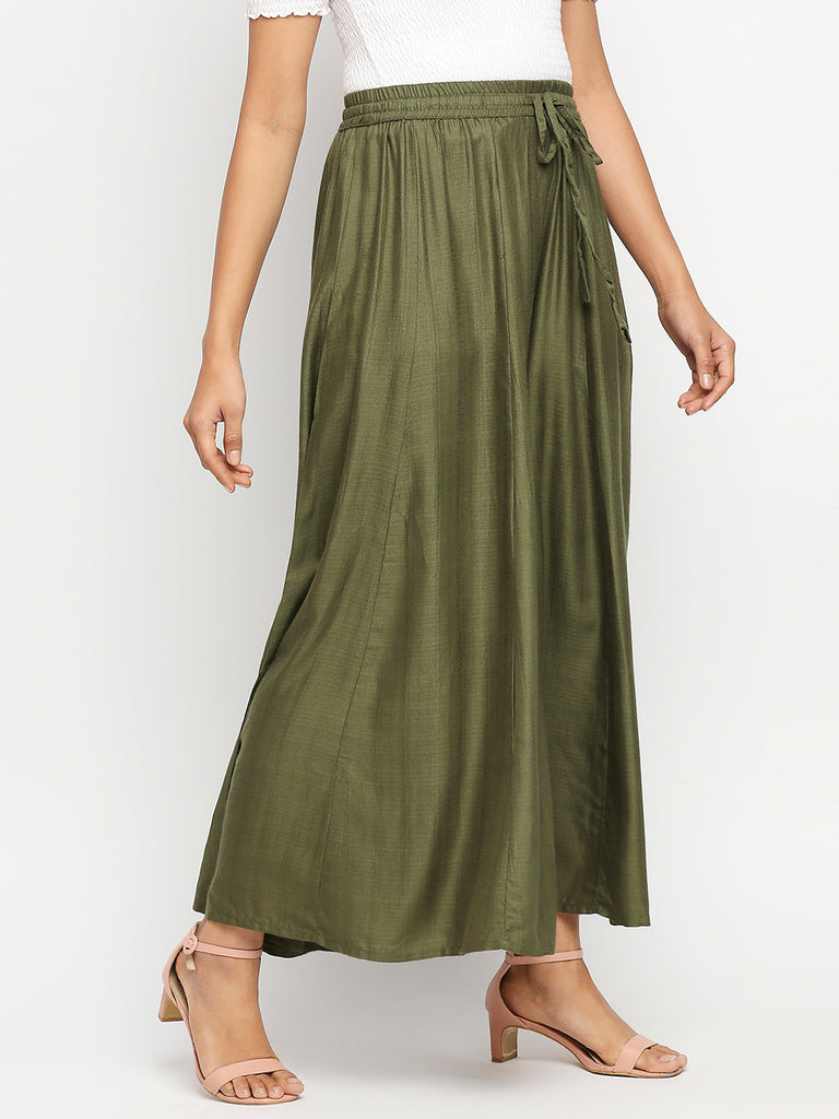 Women's Olive 100% Viscose  Palazzo
