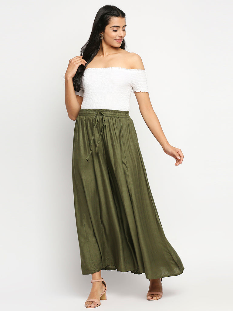 Women's Olive 100% Viscose  Palazzo