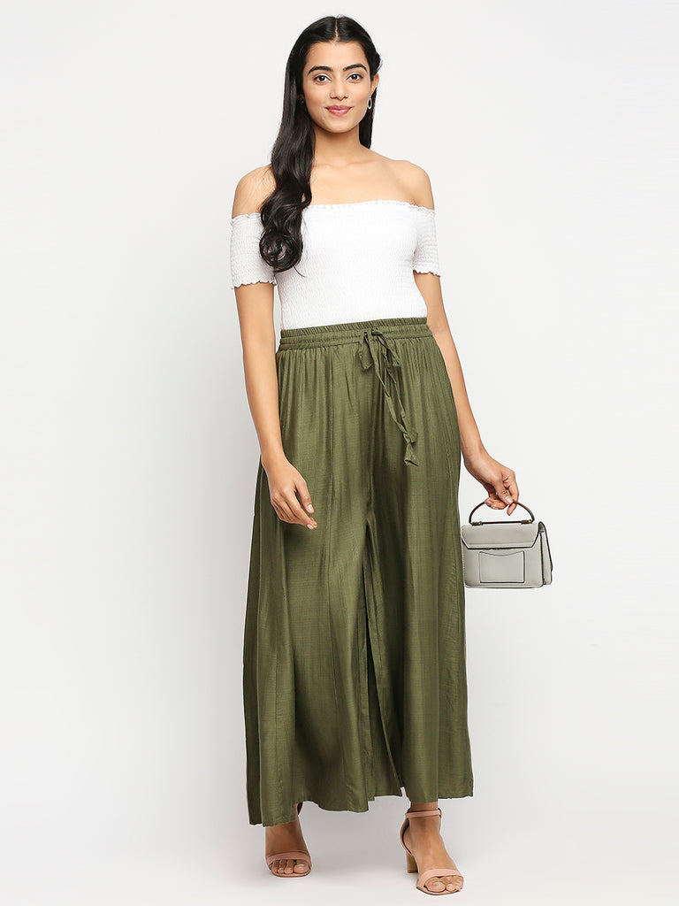 Women's Olive 100% Viscose  Palazzo