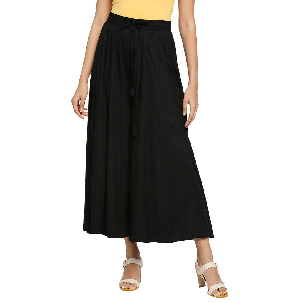 Women's Black Viscose Polka Dot Palazzo