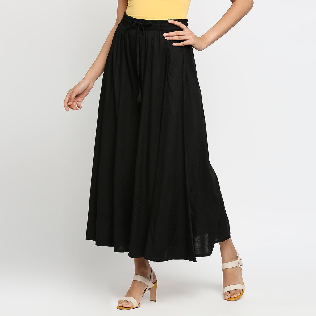 Women's Black Viscose Polka Dot Palazzo