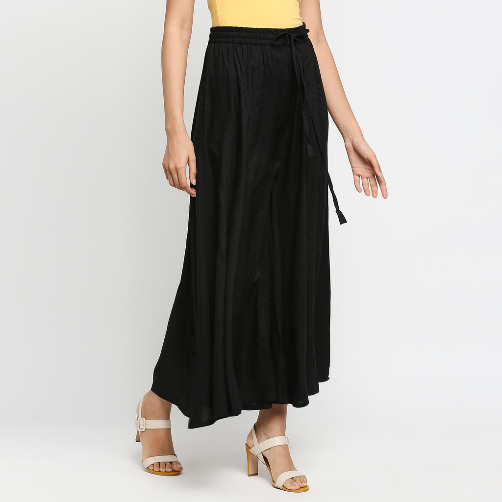 Women's Black Viscose Polka Dot Palazzo