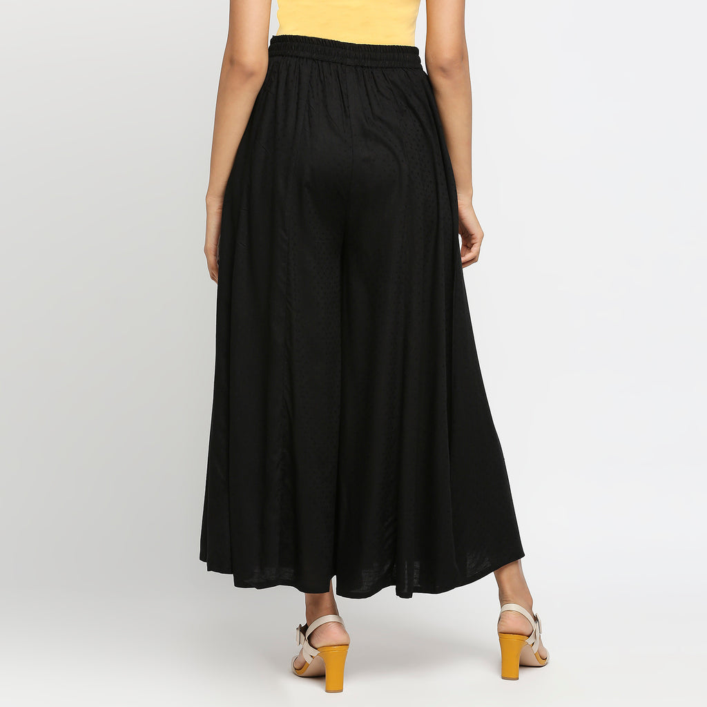 Women's Black Viscose Polka Dot Palazzo