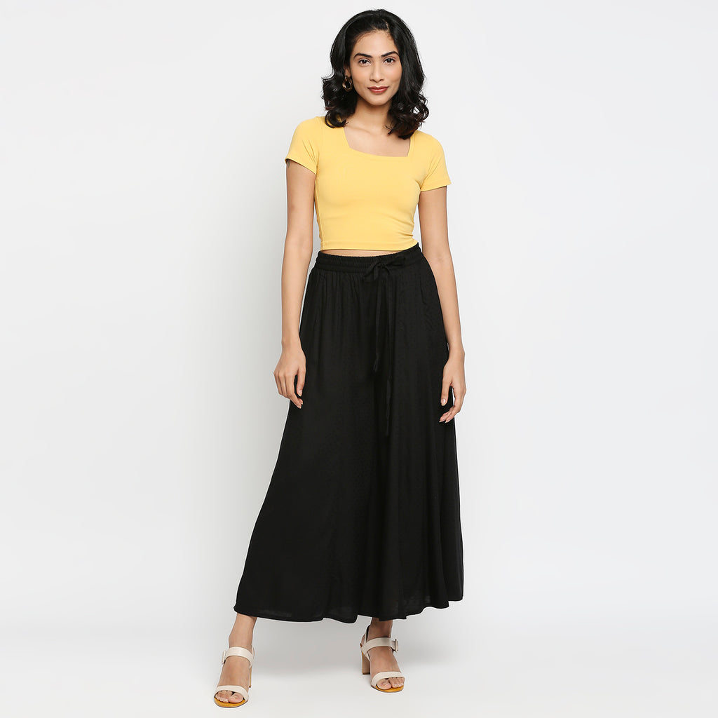 Women's Black Viscose Polka Dot Palazzo