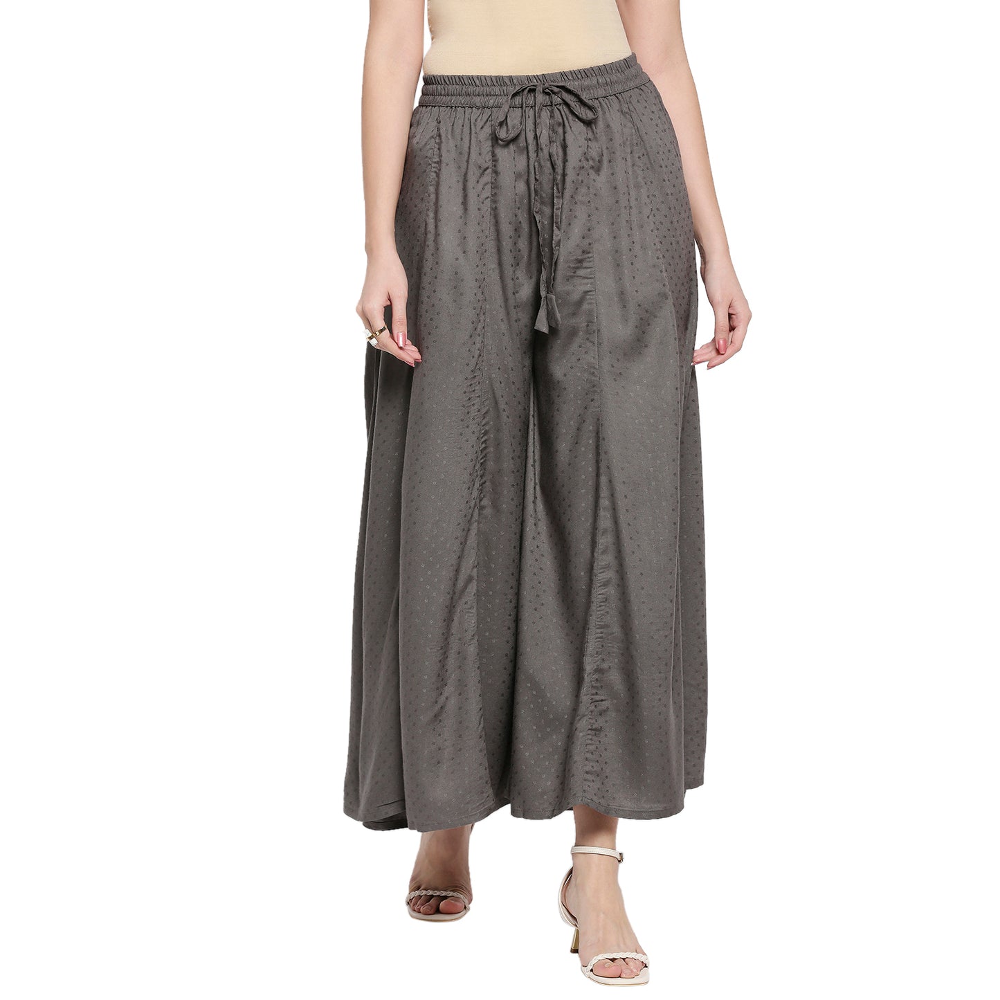 Women's Grey Viscose Stripes Palazzo