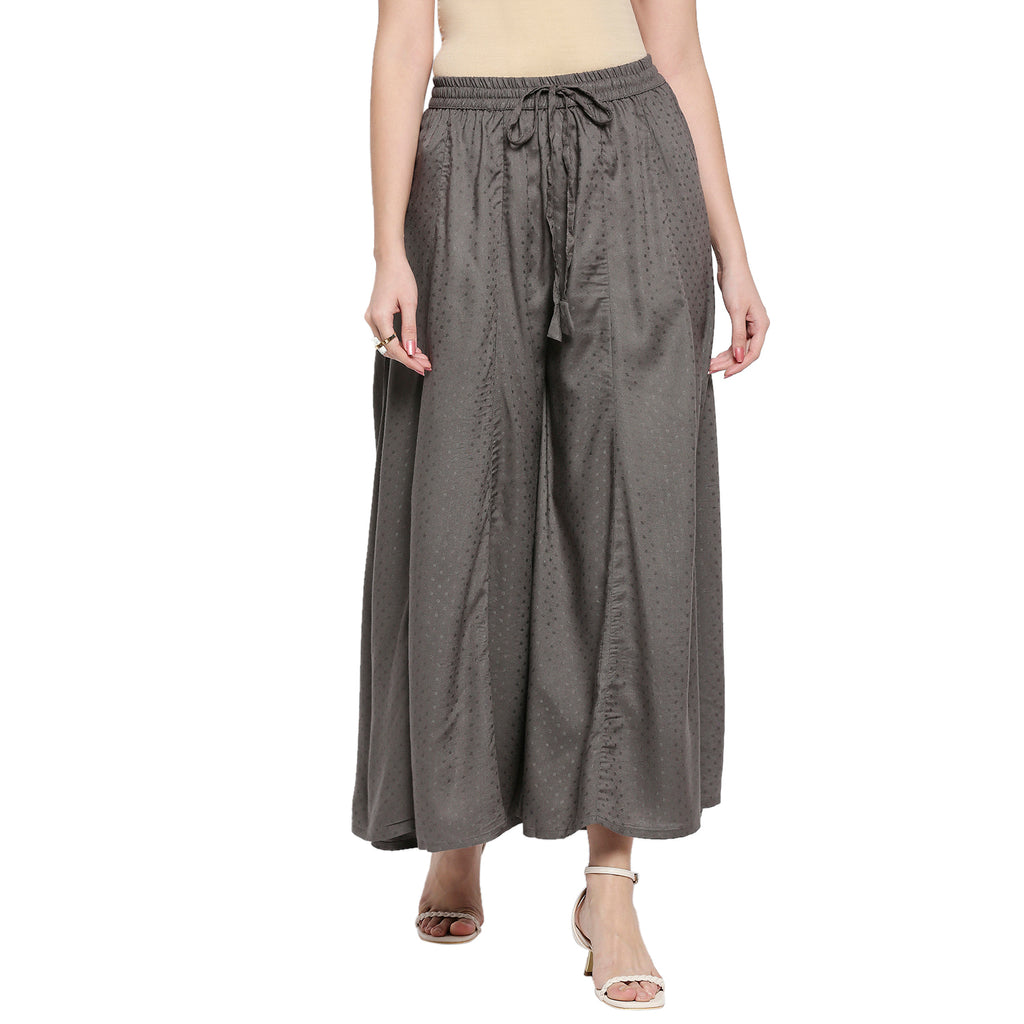 Women's Grey Viscose Stripes Palazzo