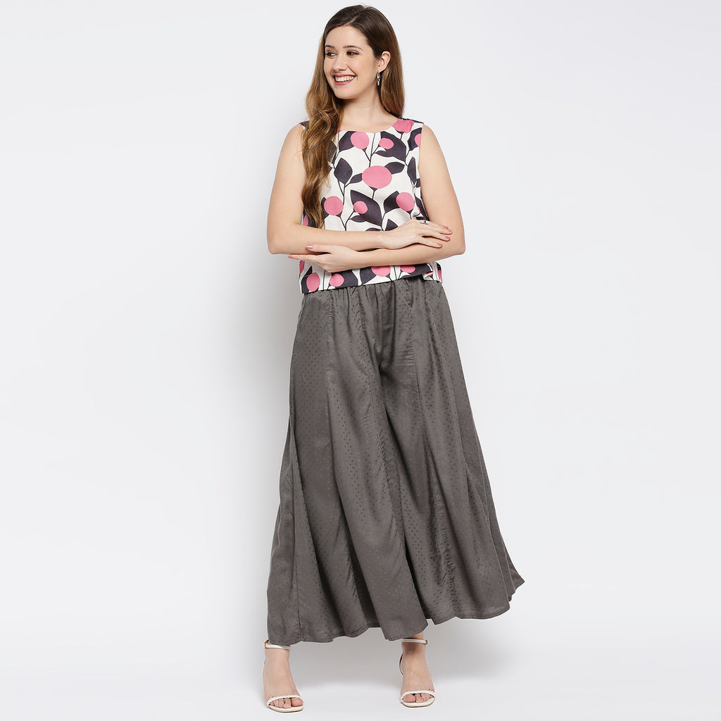 Women's Grey Viscose Stripes Palazzo