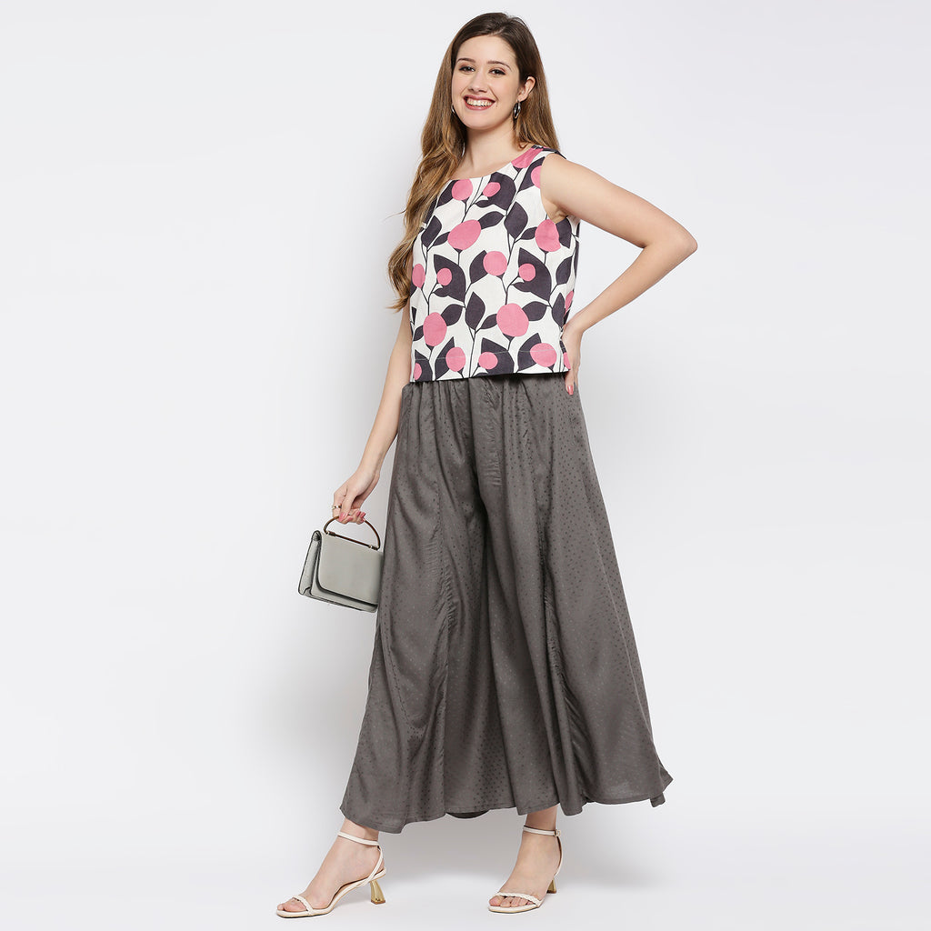 Women's Grey Viscose Stripes Palazzo