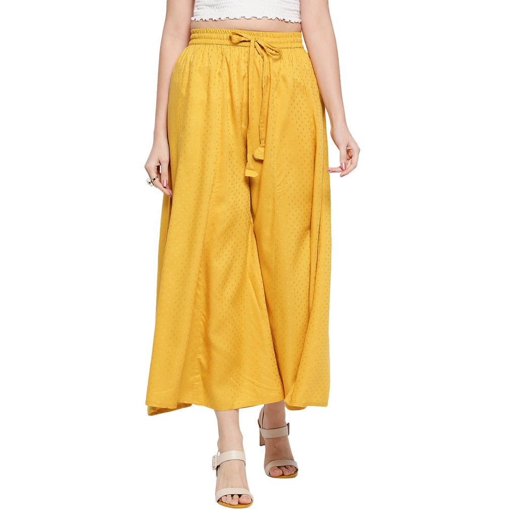 Women's Mustard Viscose Stripes Palazzo