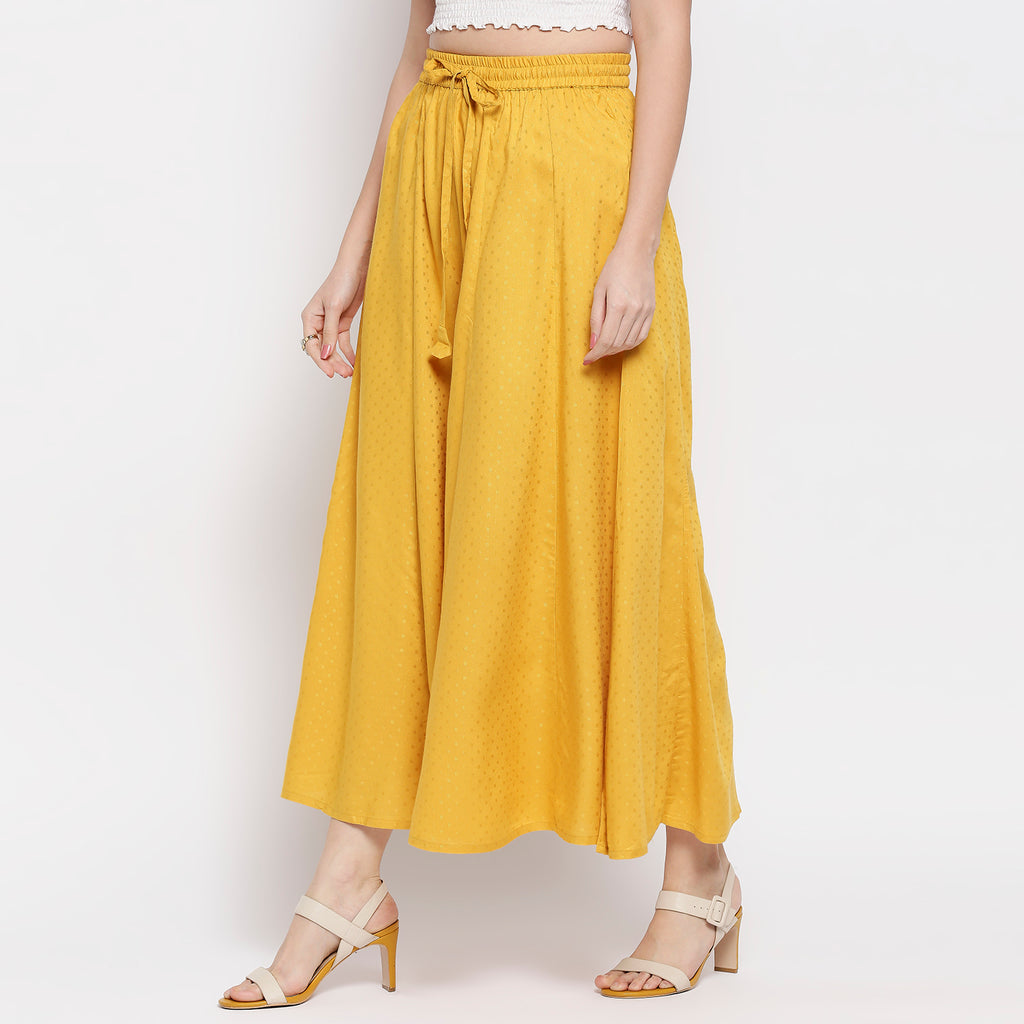 Women's Mustard Viscose Stripes Palazzo