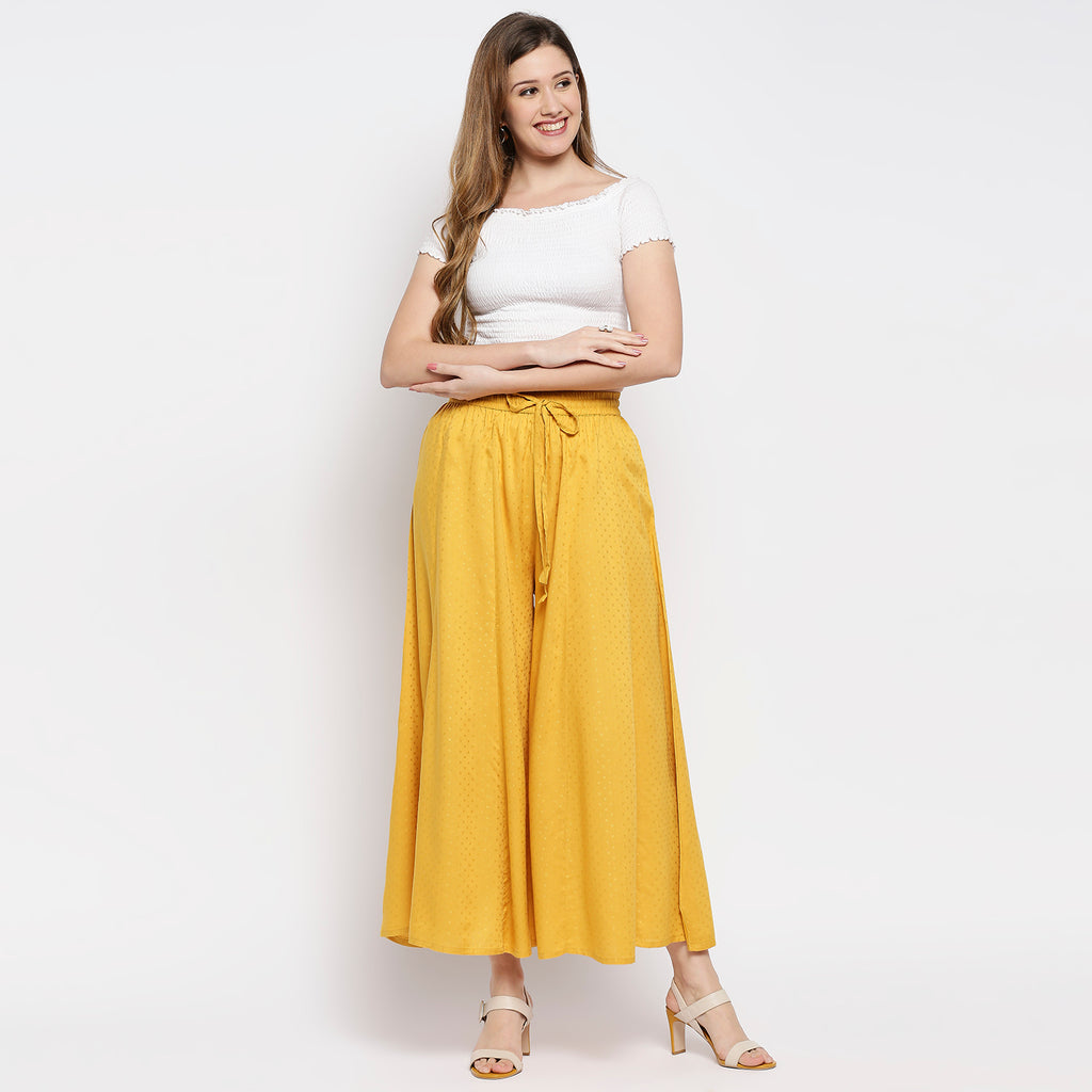 Women's Mustard Viscose Stripes Palazzo